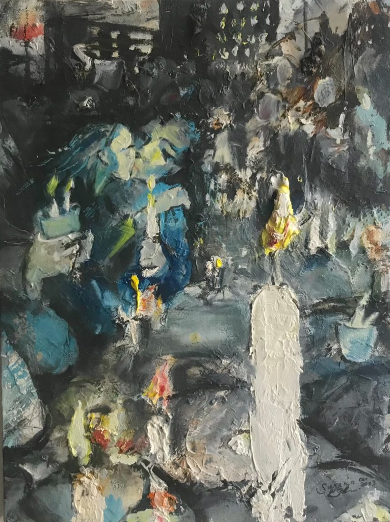 Lichtfest - Leipzig / ca. 45 x 33 cm / Öl auf Kartonage / 2014